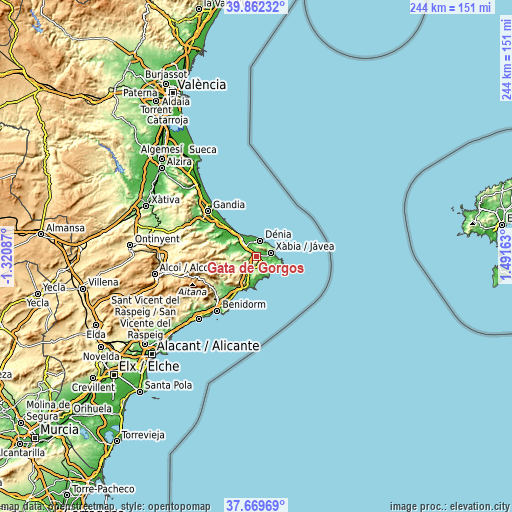 Topographic map of Gata de Gorgos