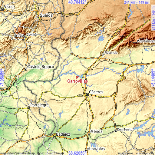 Topographic map of Garrovillas