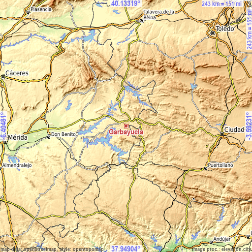 Topographic map of Garbayuela