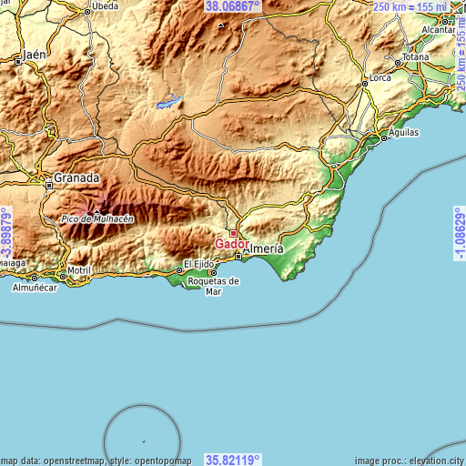 Topographic map of Gádor