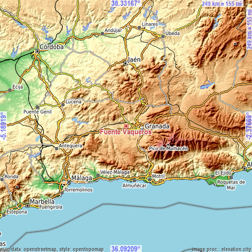 Topographic map of Fuente Vaqueros