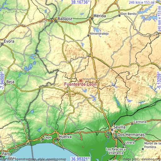 Topographic map of Fuentes de León