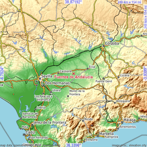 Topographic map of Fuentes de Andalucía