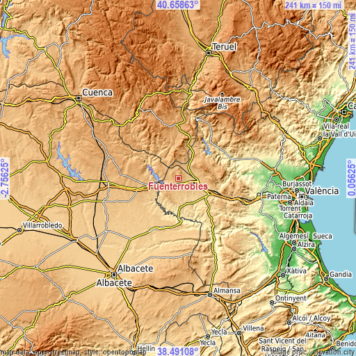 Topographic map of Fuenterrobles