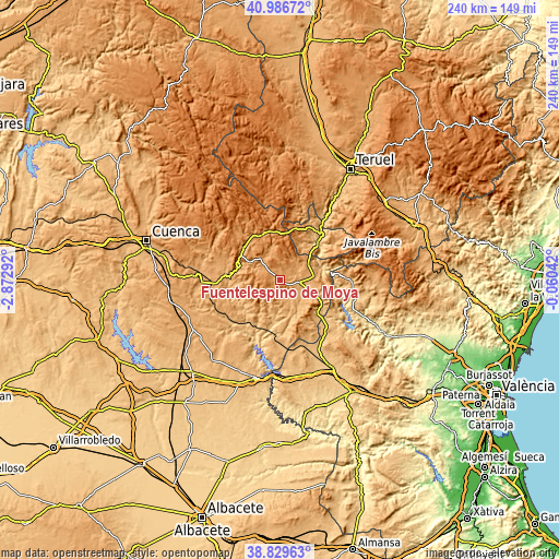 Topographic map of Fuentelespino de Moya