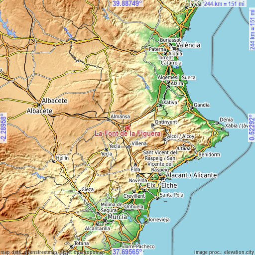 Topographic map of La Font de la Figuera