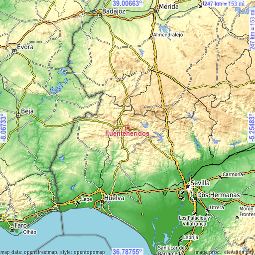 Topographic map of Fuenteheridos