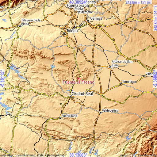 Topographic map of Fuente el Fresno