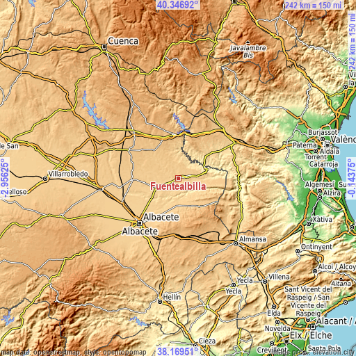Topographic map of Fuentealbilla