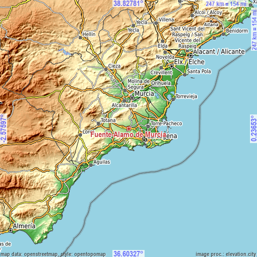 Topographic map of Fuente-Álamo de Murcia
