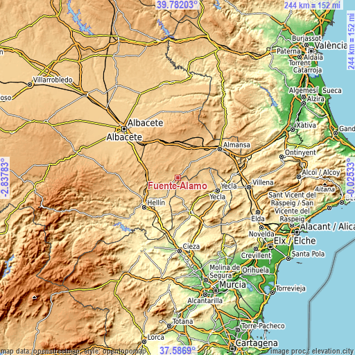 Topographic map of Fuente-Álamo