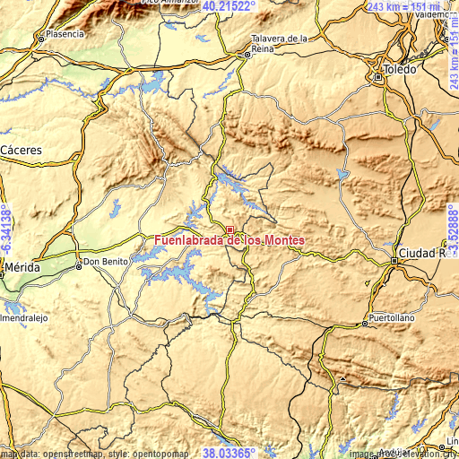 Topographic map of Fuenlabrada de los Montes