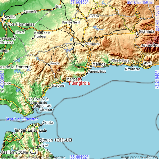 Topographic map of Fuengirola