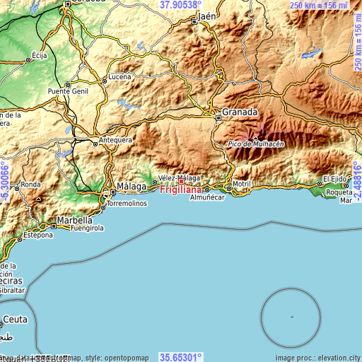 Topographic map of Frigiliana
