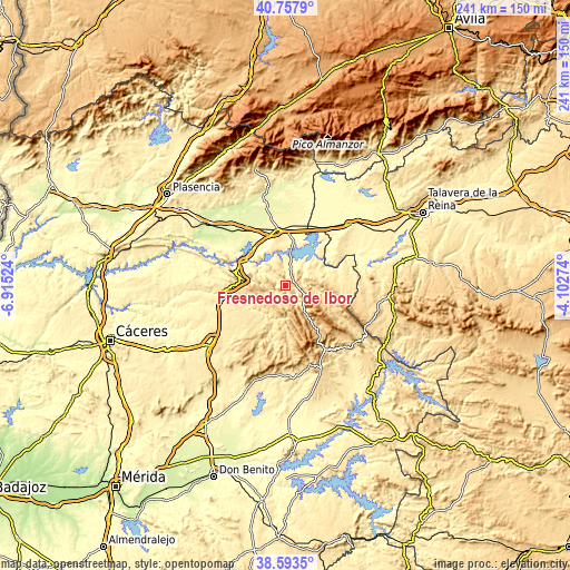 Topographic map of Fresnedoso de Ibor