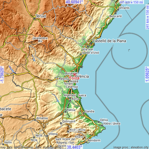 Topographic map of Foios