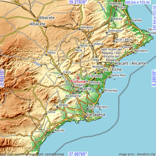 Topographic map of Fortuna