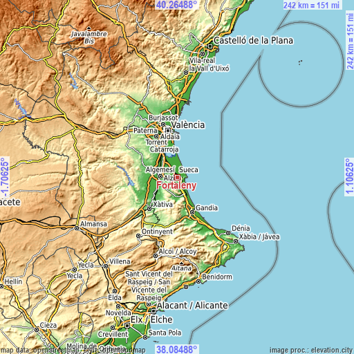 Topographic map of Fortaleny