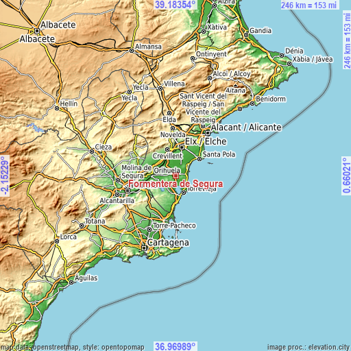 Topographic map of Formentera de Segura