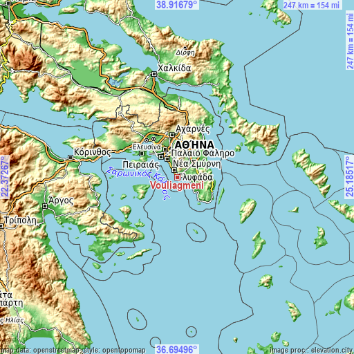 Topographic map of Vouliagméni