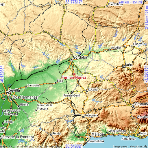 Topographic map of Fernán-Núñez