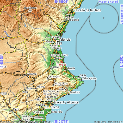 Topographic map of Favara