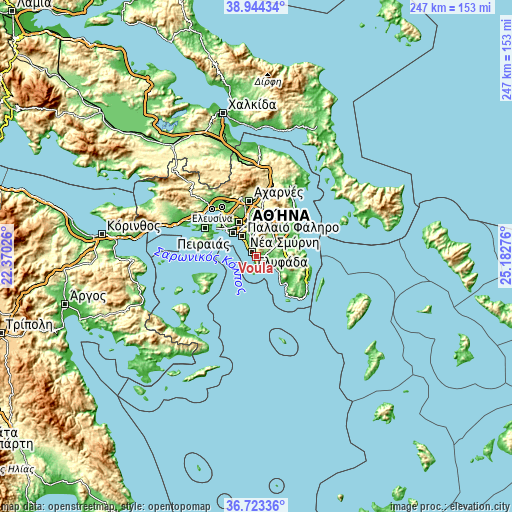 Topographic map of Voúla