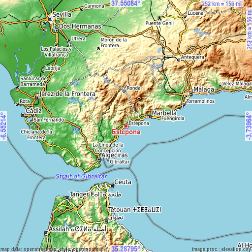 Topographic map of Estepona