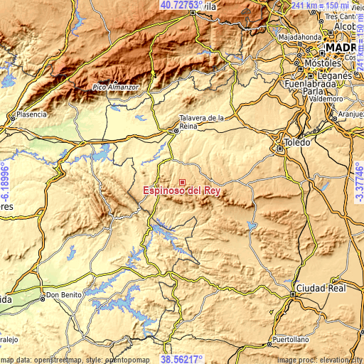 Topographic map of Espinoso del Rey