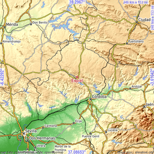 Topographic map of Espiel