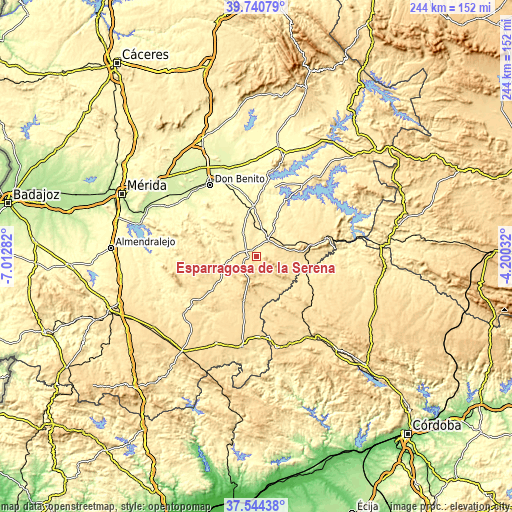 Topographic map of Esparragosa de la Serena