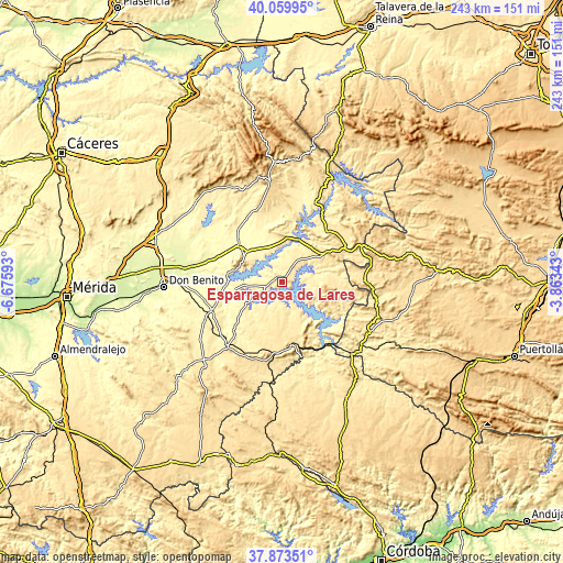 Topographic map of Esparragosa de Lares