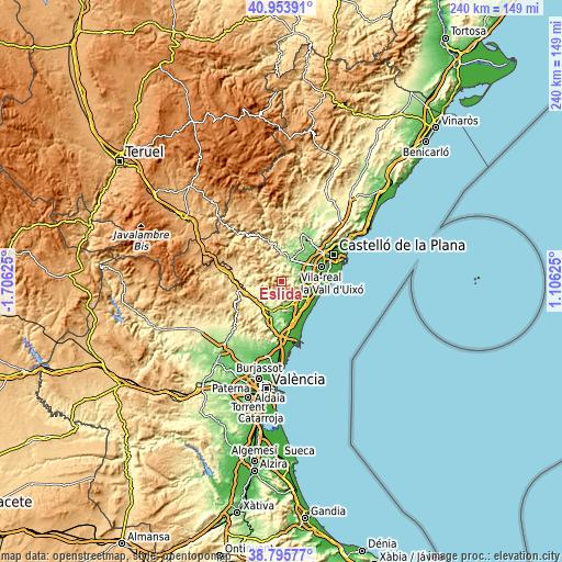 Topographic map of Eslida