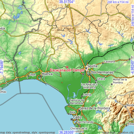 Topographic map of Escacena del Campo