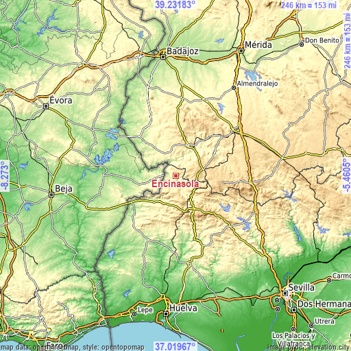 Topographic map of Encinasola