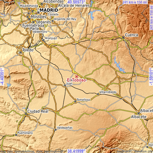 Topographic map of El Toboso