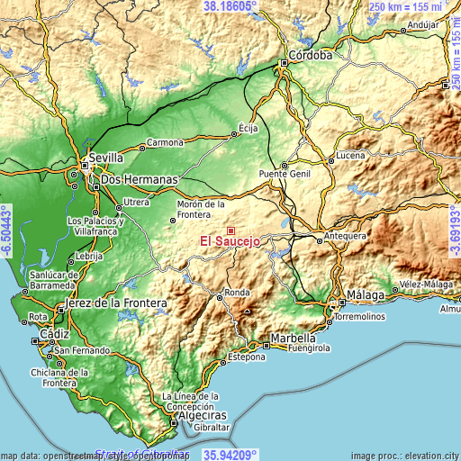 Topographic map of El Saucejo