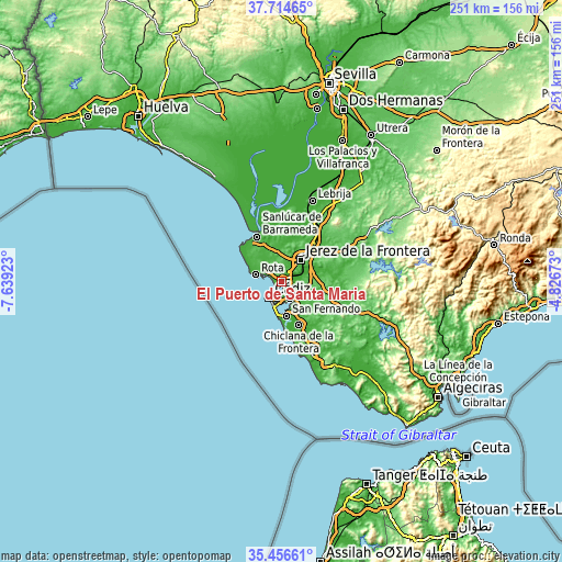 Topographic map of El Puerto de Santa María