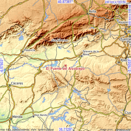 Topographic map of El Puente del Arzobispo