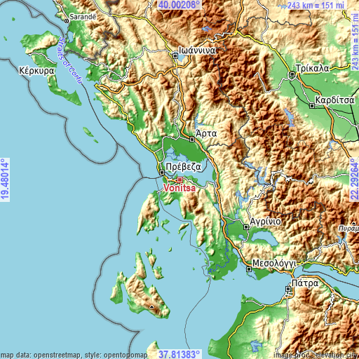 Topographic map of Vónitsa