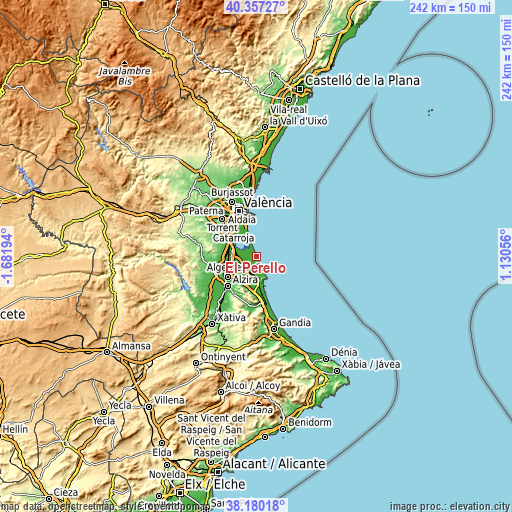 Topographic map of El Perelló