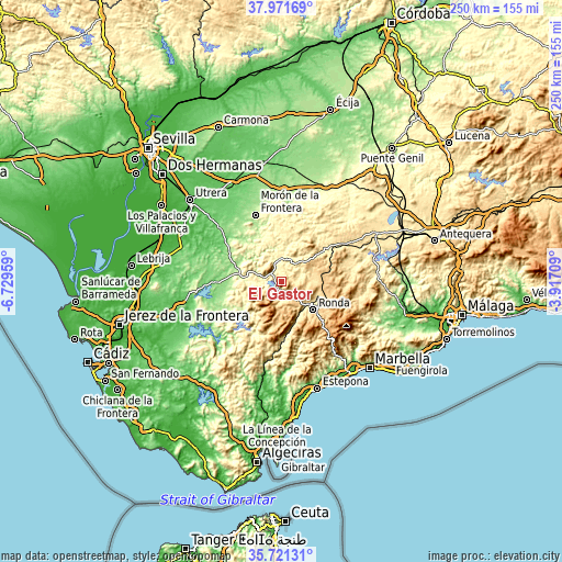 Topographic map of El Gastor