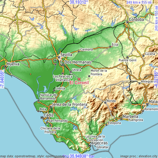 Topographic map of El Coronil
