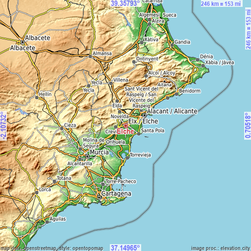 Topographic map of Elche