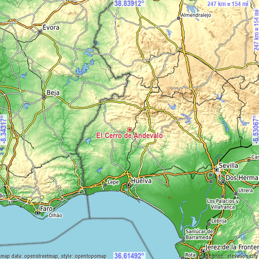 Topographic map of El Cerro de Andévalo