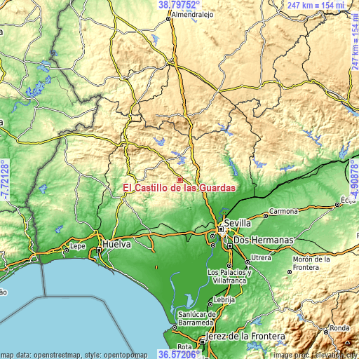 Topographic map of El Castillo de las Guardas