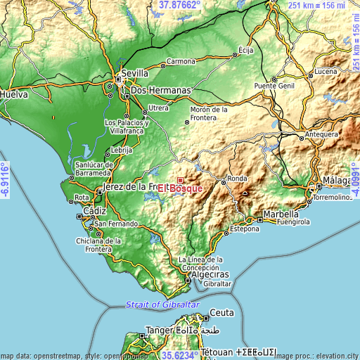 Topographic map of El Bosque
