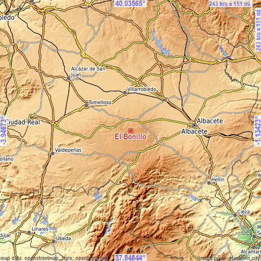 Topographic map of El Bonillo