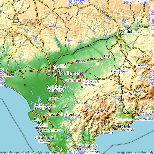 Topographic map of El Arahal