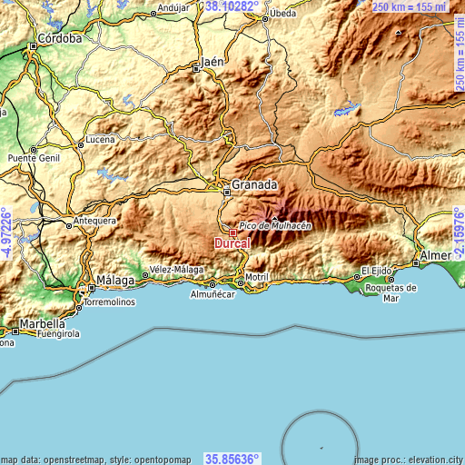 Topographic map of Dúrcal